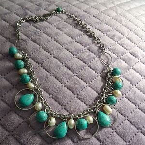 Park Lane Turquoise and Pearl Necklace with Silver Chain